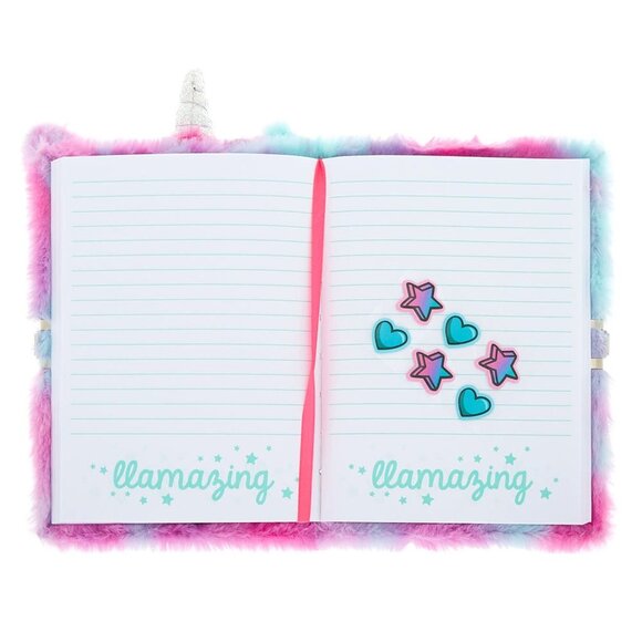 Claires Lala The Llamacorn Diary Journal Plush Blue Pink Lock Key LLama Unicorn - Picture 3 of 3